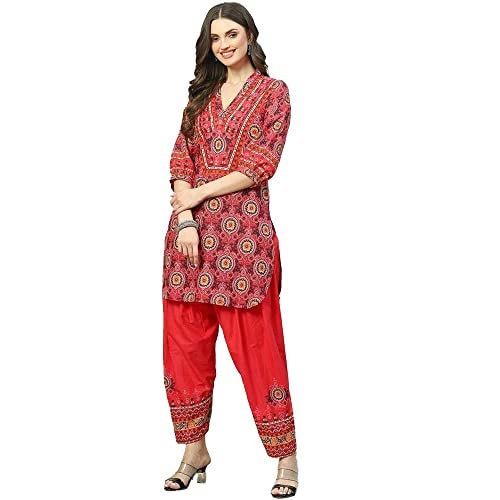 BIBA Cotton Women Printed Relaxed Salwar Kurta Dupatta(SKDSUZANI8186_RED_34) - Image 4
