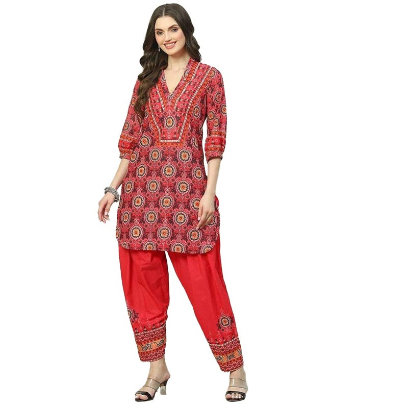 BIBA Cotton Women Printed Relaxed Salwar Kurta Dupatta(SKDSUZANI8186_RED_34) - Image 5