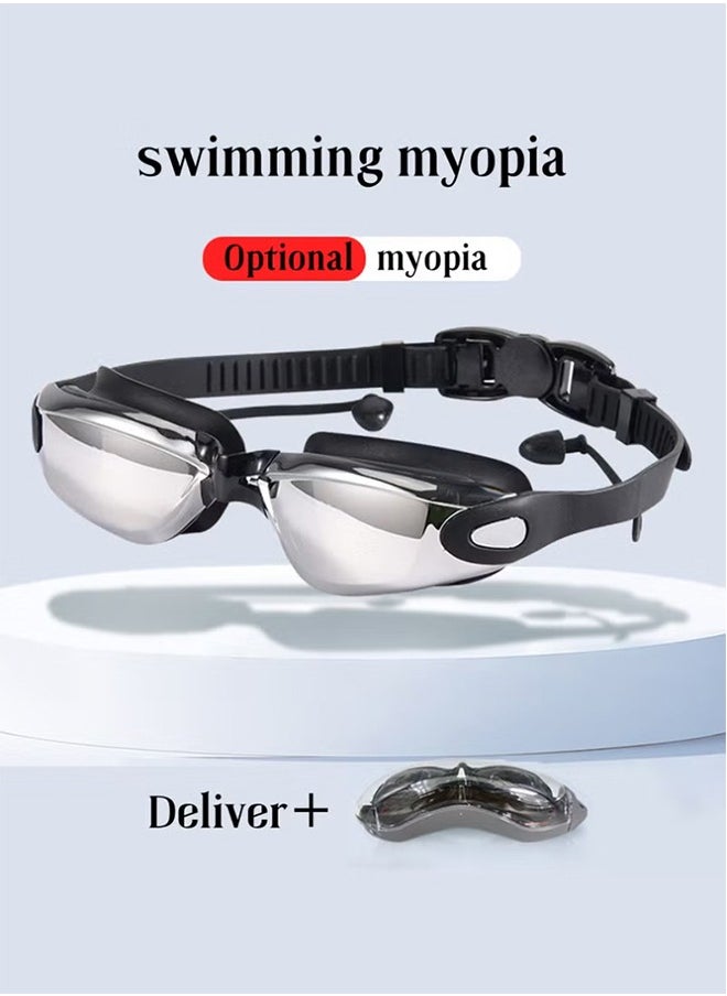 Anti Fog,Anti UV,Myopia,All-around Swimming Goggles,Suitable for Men Women Teenagers Children (Degree: 600 Black)