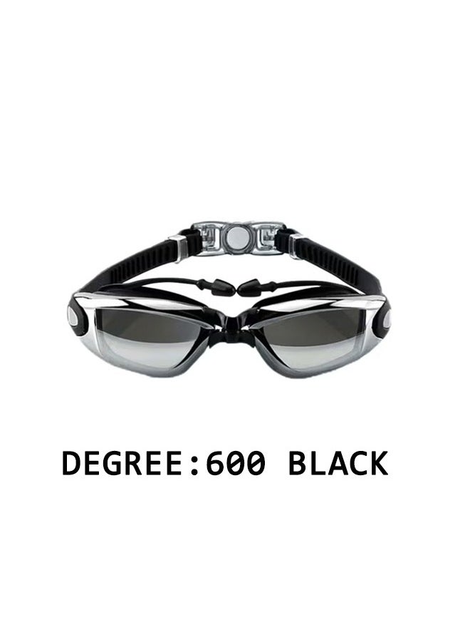 Anti Fog,Anti UV,Myopia,All-around Swimming Goggles,Suitable for Men Women Teenagers Children (Degree: 600 Black)