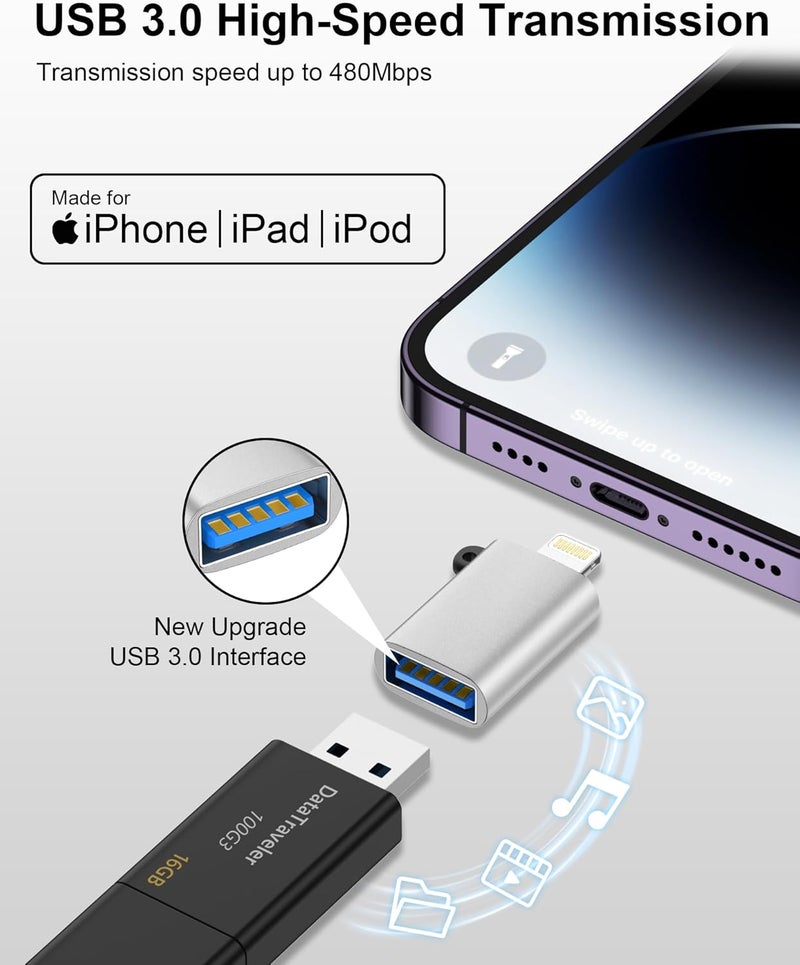 محول ذكر البرق إلى أنثى USB، محول USB إلى iPhone OTG، كابل محول الكاميرا USB3.0 من قطعتين لـ iPhone 14/13/12/11/Xr/X/XS/8/7/iPad للكاميرا/قارئ البطاقات/محرك الفلاش/الماوس/لوحة المفاتيح - Image 2