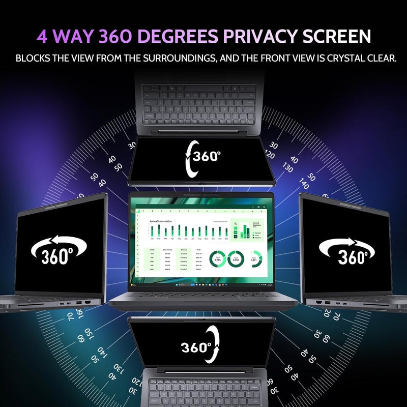 Peslv 360° 4 Way Laptop Privacy Screen for 16 Inch 16:10 Aspect Ratio Computer Monitor, Anti Glare Blue Light Spy Filter Private Cover, Bubble-Free Black Security Protector - Image 2