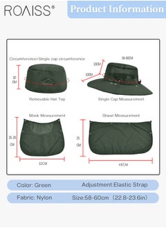 roaiss Detachable Wide Brim Fishing Hat with Shawl and Face Mask UPF 50+ Anti-UV Soft Foldable Breathable Sun Hat for Men & Women Adjustable Size Hiking Climbing Outdoor Hat  - Image 3