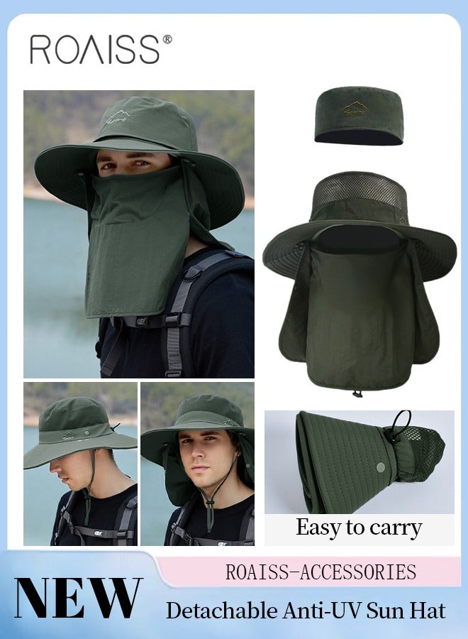 roaiss Detachable Wide Brim Fishing Hat with Shawl and Face Mask UPF 50+ Anti-UV Soft Foldable Breathable Sun Hat for Men & Women Adjustable Size Hiking Climbing Outdoor Hat - Image 1