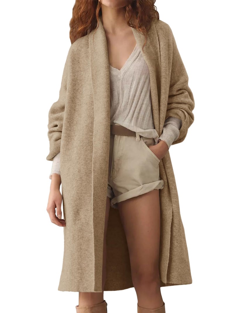 Saodimallsu Womens Long Cardigan Sweaters Chunky Open Front Oversized Slouchy Knit Fall Trendy Coatigan Jackets Khaki - Image 2