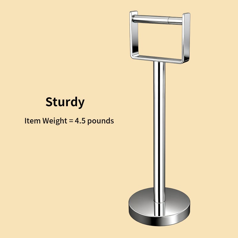 YUMORE Toilet Paper Holder Free Standing, Stainless Steel Toilet Paper Stand, Weighted Base Floor Tissue Roll Holder for Bathroom, Chrome 200UP - Image 3