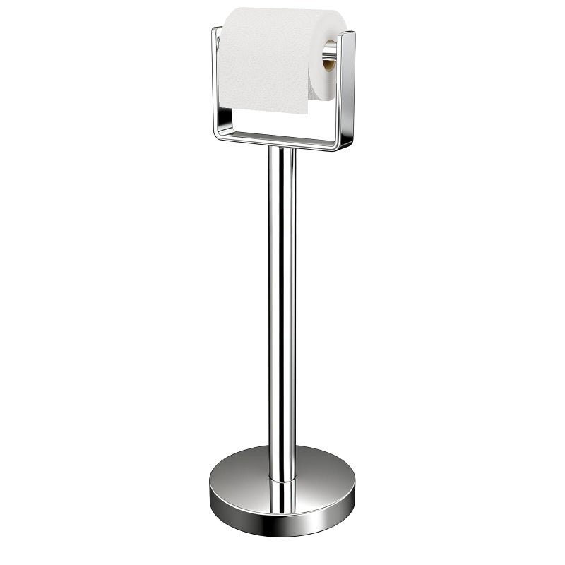YUMORE Toilet Paper Holder Free Standing, Stainless Steel Toilet Paper Stand, Weighted Base Floor Tissue Roll Holder for Bathroom, Chrome 200UP - Image 1