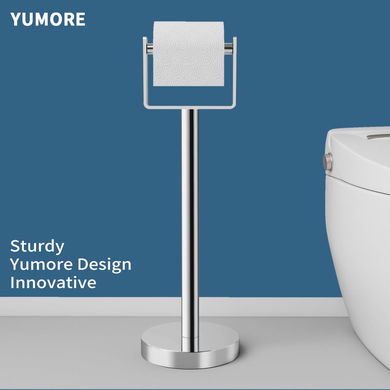 YUMORE Toilet Paper Holder Free Standing, Stainless Steel Toilet Paper Stand, Weighted Base Floor Tissue Roll Holder for Bathroom, Chrome 200UP - Image 2