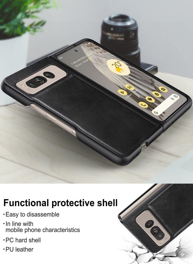 Foluu for Google Pixel Fold Case, Leather Case, PU Leather + Hard PC Shell Ultra Thin Slim Durable Protective Phone Case Cover for Google Pixel Fold 2023 (Black) - Image 3