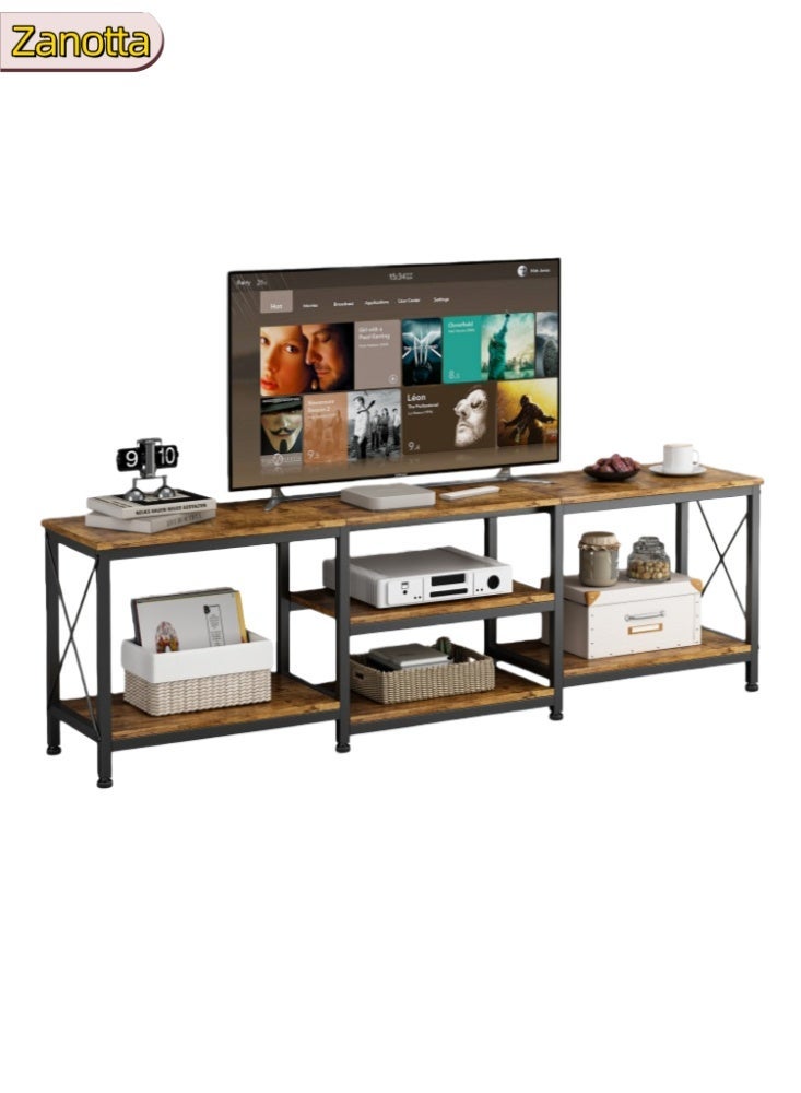 زانوتا طاولة حامل تلفزيون طاولة تلفزيون 180*40*60 سم للتلفزيون حتى 75 بوصة وأرفف تخزين ومركز ترفيه وطاولة وحدة تحكم تلفزيون لغرفة المعيشة المنزلية باللون البني - Image 1