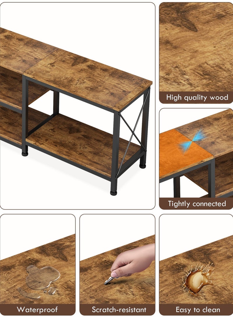 زانوتا طاولة حامل تلفزيون طاولة تلفزيون 180*40*60 سم للتلفزيون حتى 75 بوصة وأرفف تخزين ومركز ترفيه وطاولة وحدة تحكم تلفزيون لغرفة المعيشة المنزلية باللون البني - Image 5