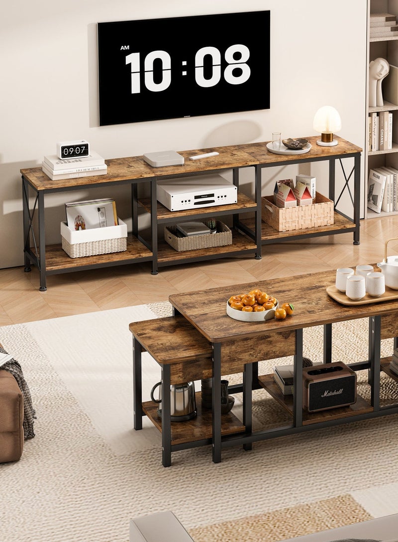 زانوتا طاولة حامل تلفزيون طاولة تلفزيون 180*40*60 سم للتلفزيون حتى 75 بوصة وأرفف تخزين ومركز ترفيه وطاولة وحدة تحكم تلفزيون لغرفة المعيشة المنزلية باللون البني - Image 2
