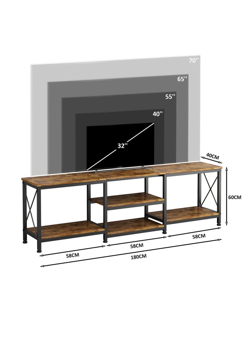 زانوتا طاولة حامل تلفزيون طاولة تلفزيون 180*40*60 سم للتلفزيون حتى 75 بوصة وأرفف تخزين ومركز ترفيه وطاولة وحدة تحكم تلفزيون لغرفة المعيشة المنزلية باللون البني - Image 4