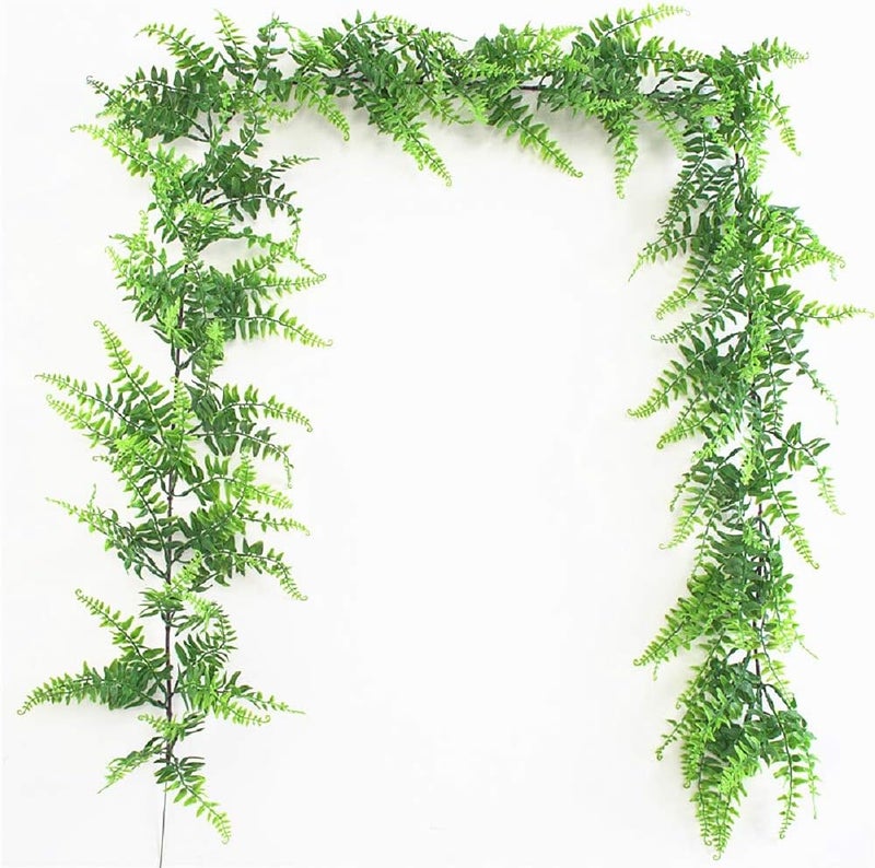Fycooler Faux Boston Ferns Plant Artificial Vines Hanging Leaves Greenery Garland Artificial Plants 6.2 Feet in Length for Wedding Backdrop Arch Wall Decoration Garden Home Decor - Image 1
