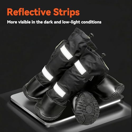 Billionchains 4 PCS Dog Boots Waterproof Dog Shoes with Reflective, Anti-Slip Pet Paw Protectors for Snowy, Rainy and Hot Pavement, Black, X-Small - Image 5