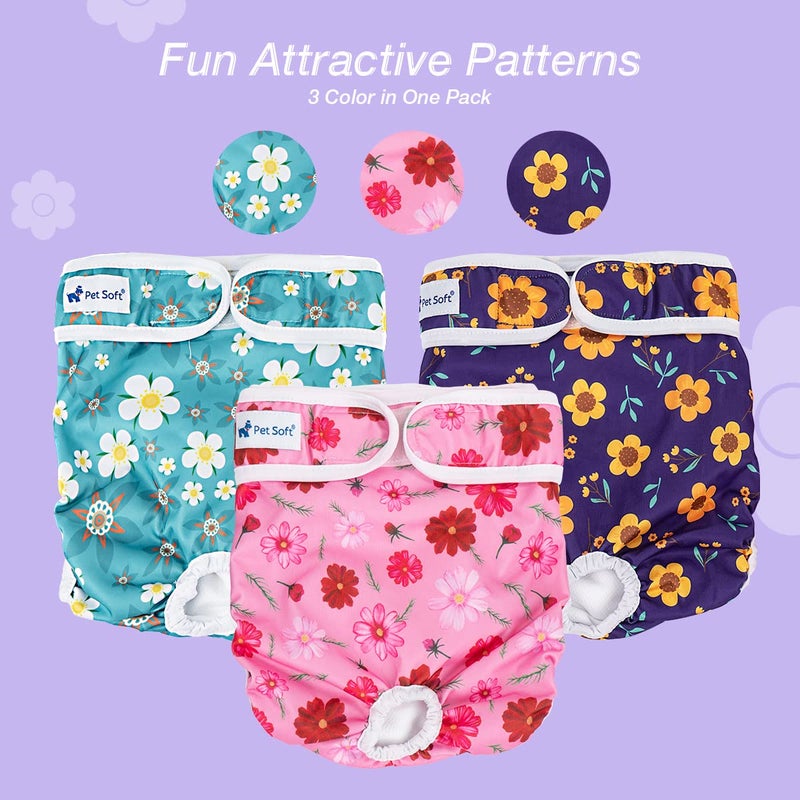 Pet Soft Washable Female Diapers (3 Pack) Female Dog Diapers, Comfort Reusable Doggy Diaper for Girl Dog in Period Heat (Cute Flower, XL) - Image 5