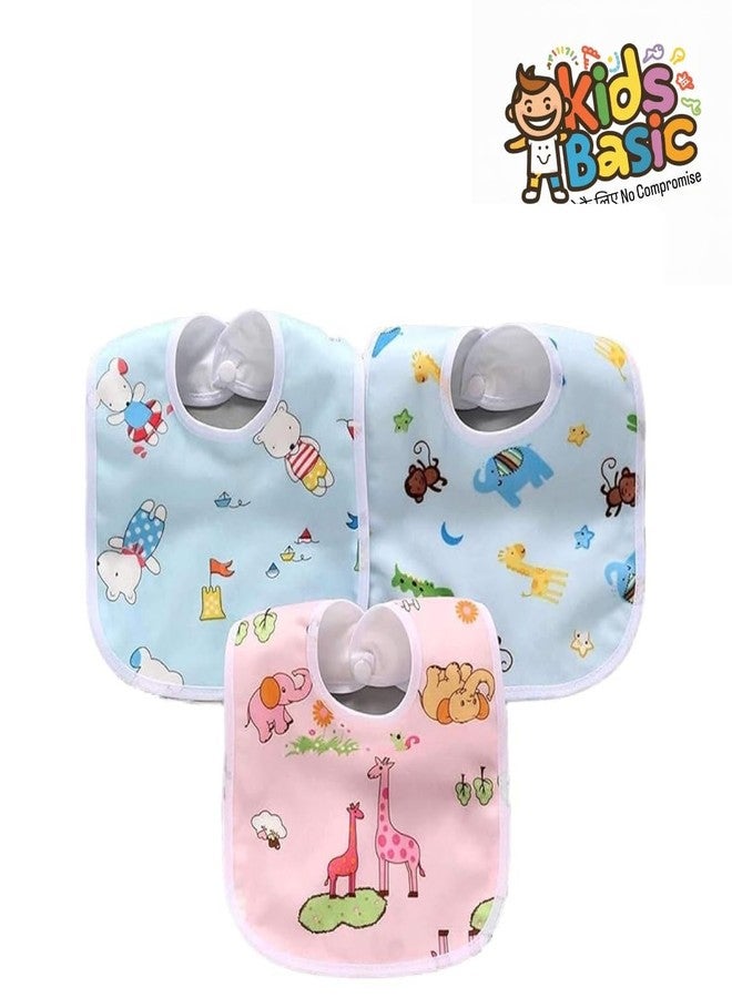 KIDS BASIC Baby Feeding Bibs (Pack of 3) & Silicone Spoon |Waterproof Bib | Baby Apron | BPA Free Self Feeding Spoon - Image 2