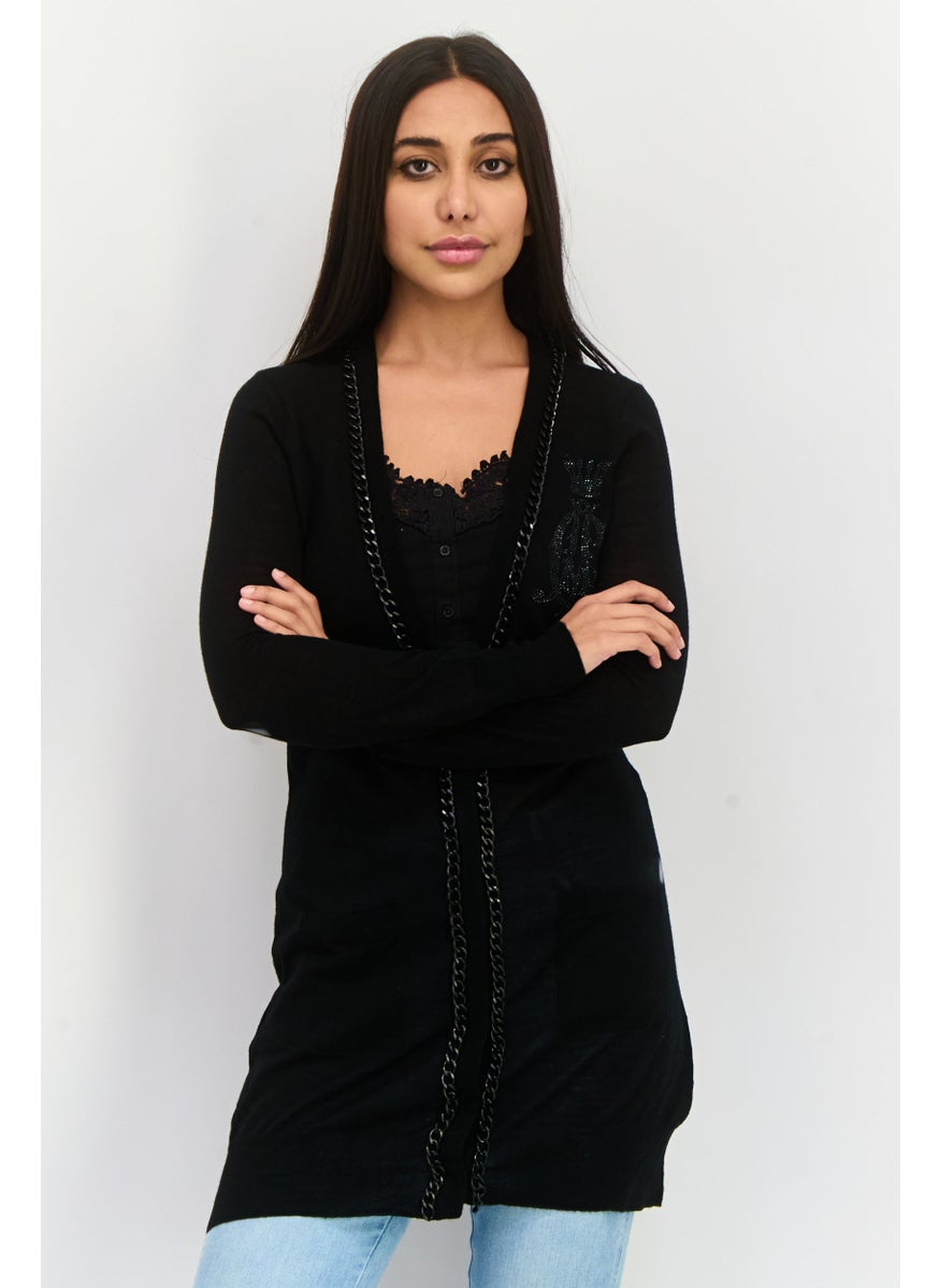 CHRISTIAN AUDIGIER Women Embellished Chain Detail Cardigan, Black  - Image 1