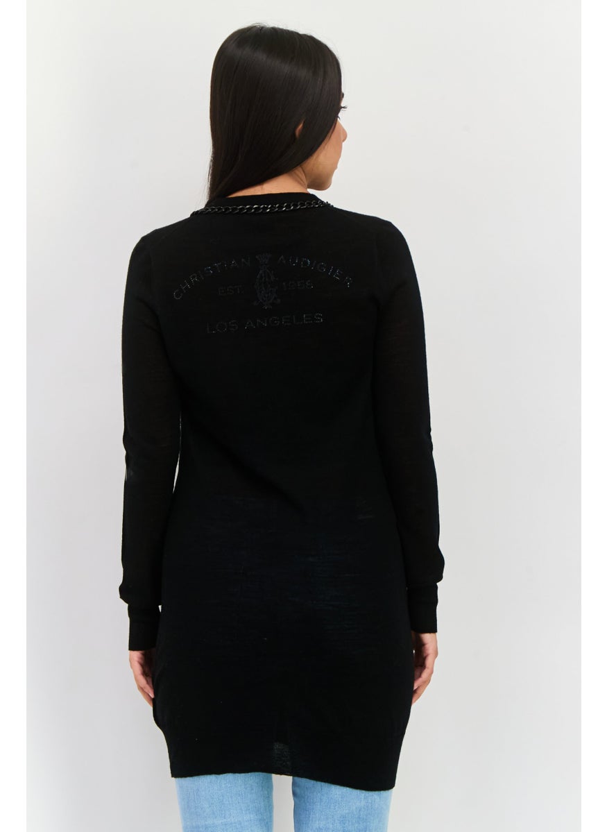 CHRISTIAN AUDIGIER Women Embellished Chain Detail Cardigan, Black  - Image 3