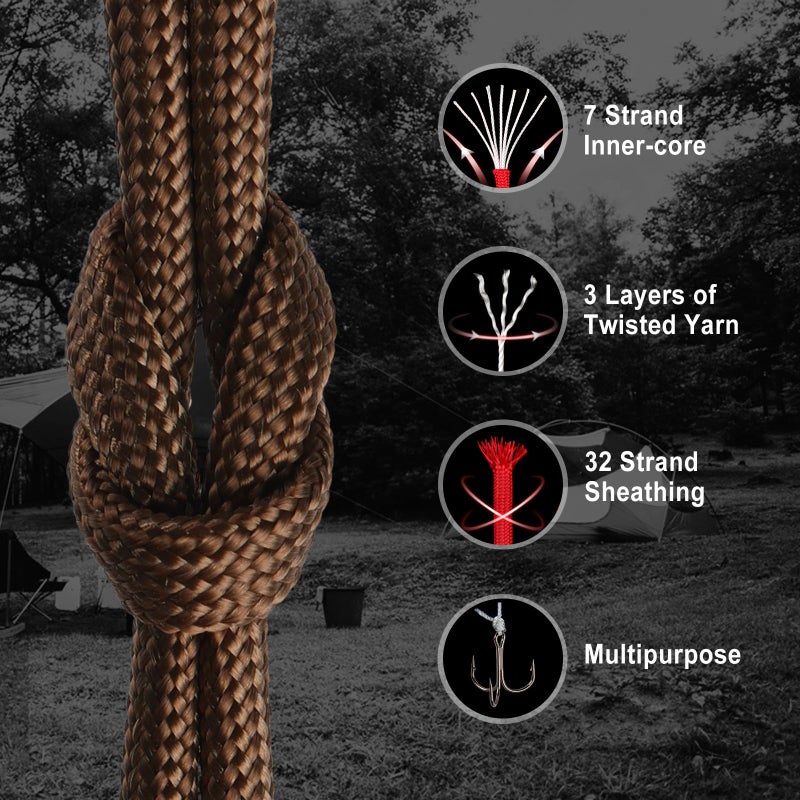 WEREWOLVES Paracord Rope, 7 Strand Type III Parachute Cord 4mm 100ft / 200ft for Crafting, DIY Projects, Survival Bracelets (Brown, 100 ft) - Image 2