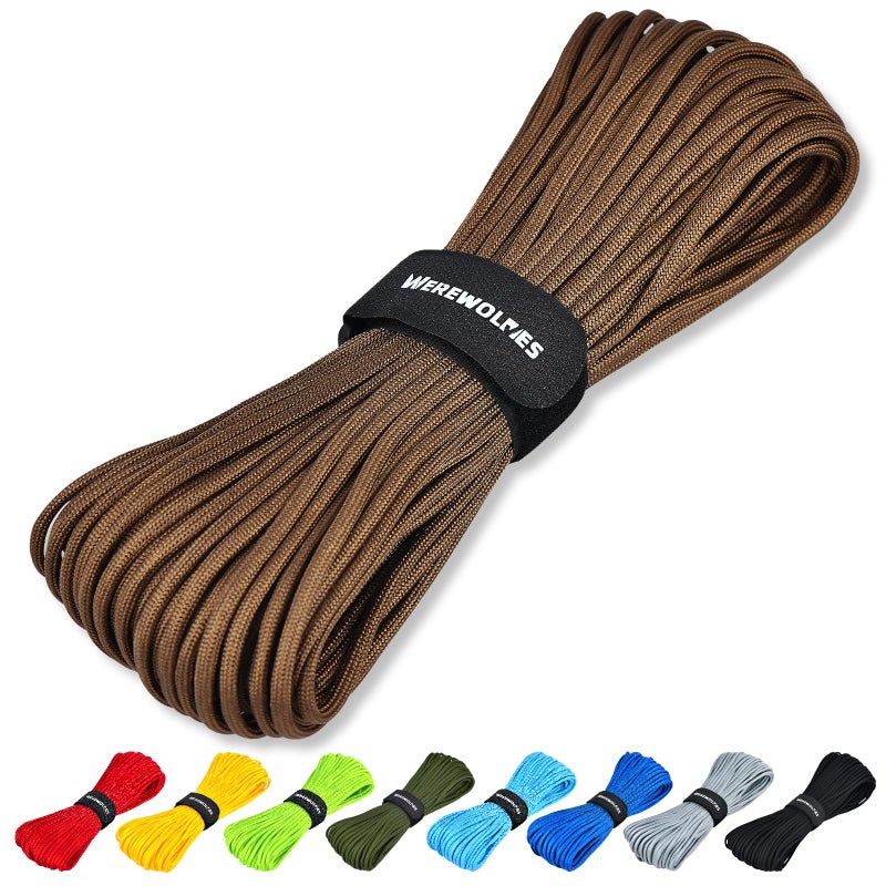 WEREWOLVES Paracord Rope, 7 Strand Type III Parachute Cord 4mm 100ft / 200ft for Crafting, DIY Projects, Survival Bracelets (Brown, 100 ft) - Image 1