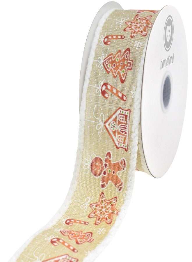 Homeford Christmas Figurine Ornaments Fuzzy Edge Wired Ribbon, Natural, 2-1/2-inch, 10-Yard - Image 1