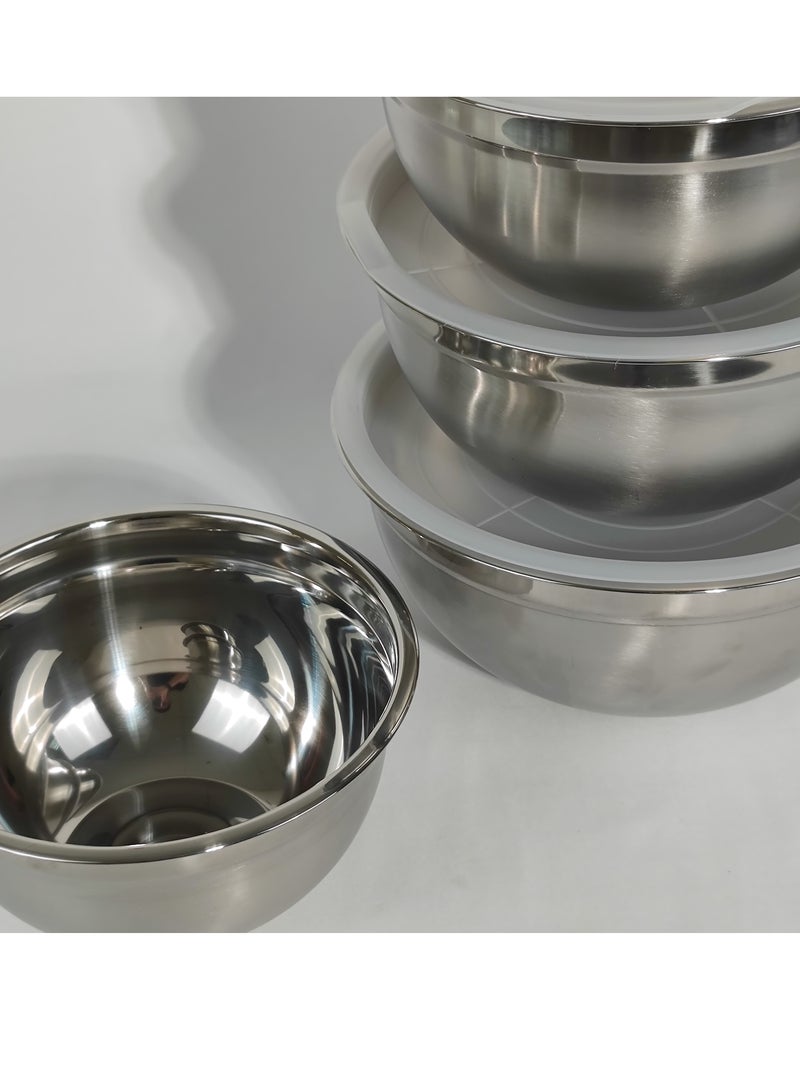 Set of 5 Glossy Stainless Steel Salad Bowl with Transparent Airtight Lids Food Storage Bowls Nesting Round Mixing Bowls for Cooking Baking Prepping