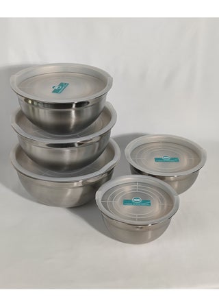 Set of 5 Glossy Stainless Steel Salad Bowl with Transparent Airtight Lids Food Storage Bowls Nesting Round Mixing Bowls for Cooking Baking Prepping - pzsku/ZE858EB3CD0D59984EC91Z/45/1746233303/291e5044-007f-4844-807f-51a7207a7b3f