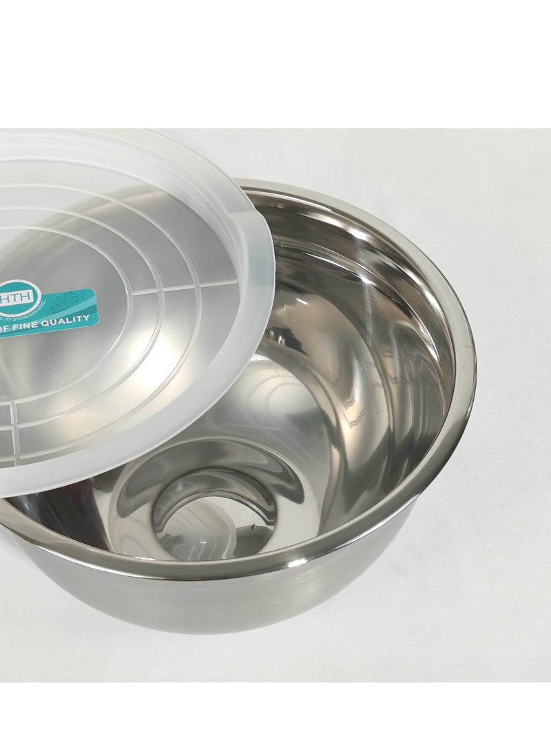 Set of 5 Glossy Stainless Steel Salad Bowl with Transparent Airtight Lids Food Storage Bowls Nesting Round Mixing Bowls for Cooking Baking Prepping