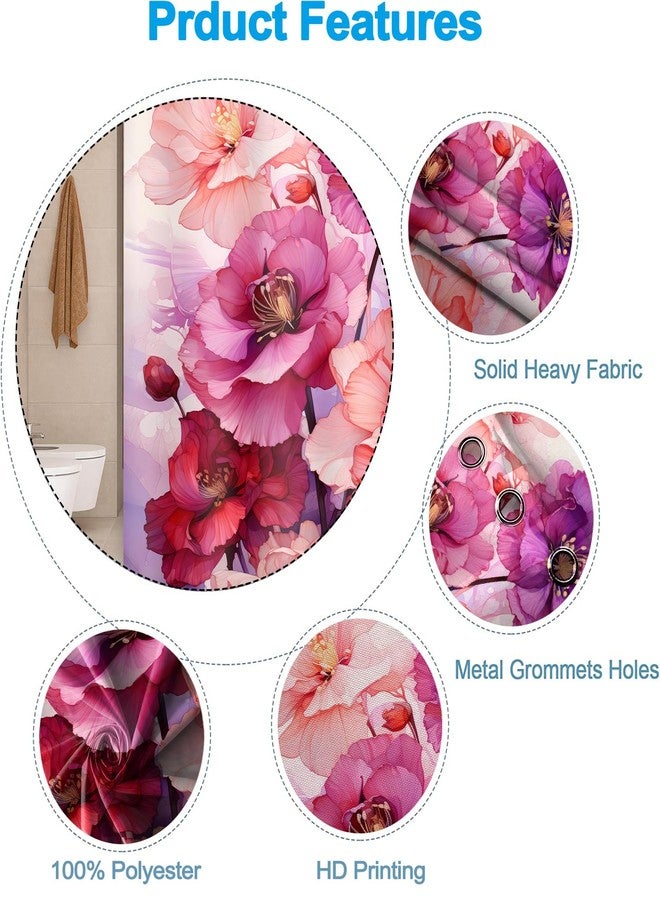Uiiooazy Pink Shower Curtain for Bathroom Rose Pink Floral Shower Curtain Set with Hooks Abstract Purple Pink Flowers Bathtub Decor Waterproof Fabric Curtains 72x72inches - Image 3