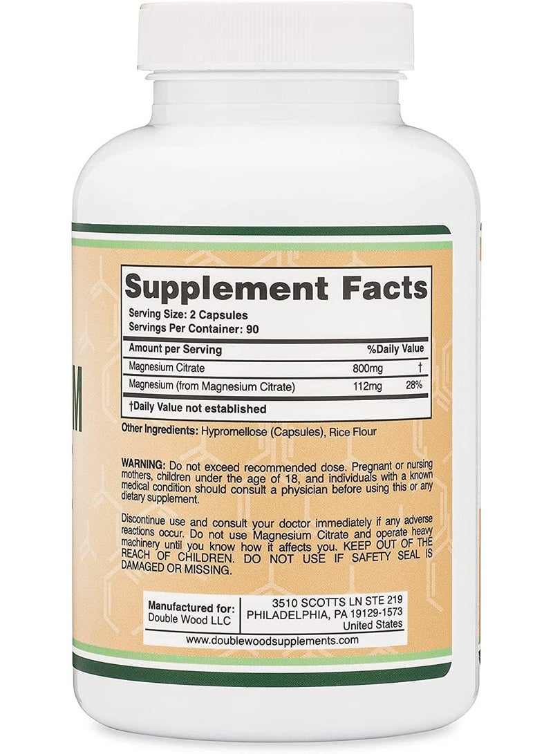 Double Wood Supplements Magnesium Citrate Capsules 800mg, 180 Capsules - Image 2
