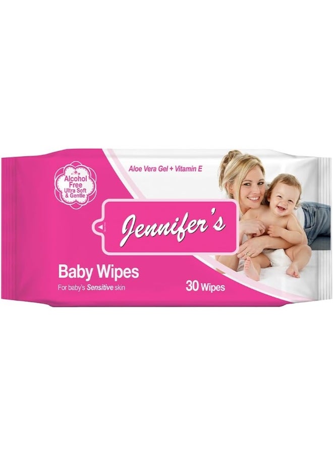 Jennifer's Baby Wipes 30's - Ultra Soft, Alcohol-Free, Extra Gentle, Aloe Vera Gel, Vitamin E, and Safe for Delicate Skin  - Image 1