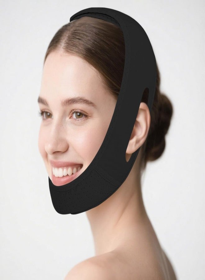 سوبرردي قناع Sopurrrdy V Line لرفع الذقن أثناء النوم، حزام ذقن قابل للتعديل يقلل من الذقن المزدوجة، ويحدد خط الفك، ويرفع شكل الوجه على شكل حرف V، أسود - Image 1