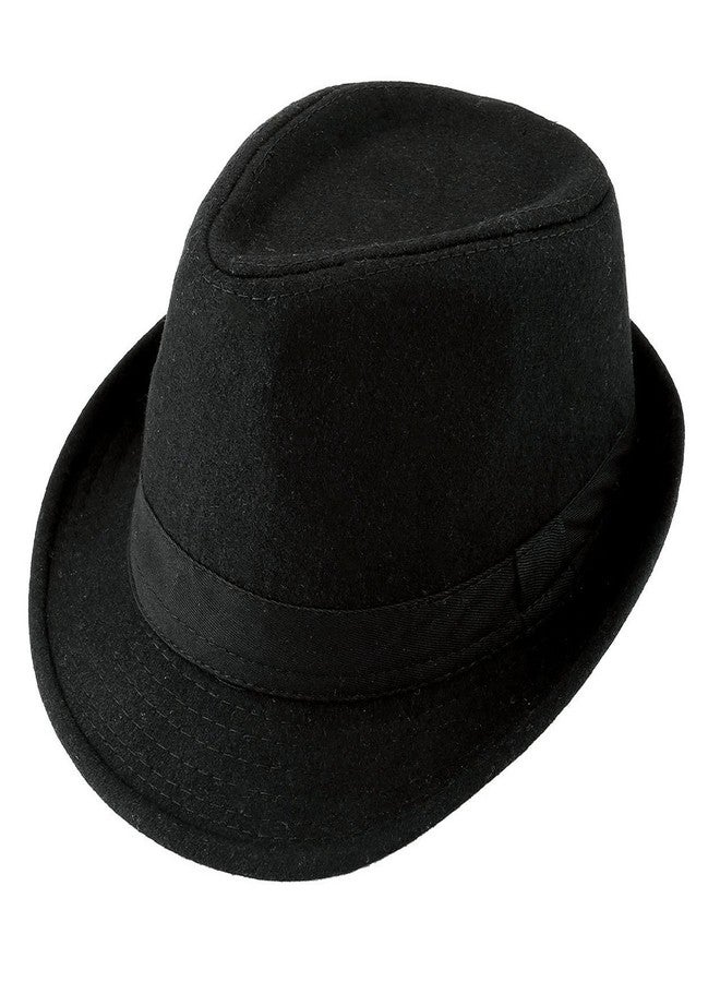 FALETO Unisex Classic Manhattan Fedora Hat with Black Band Fashion Casual Jazz Wool Cap (Black) - Image 1