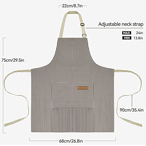 NLUS 2 Pack Kitchen Cooking Aprons, Adjustable Bib Soft Chef Apron with 2 Pockets for Men Women(Black/Brown Stripes) - Image 2