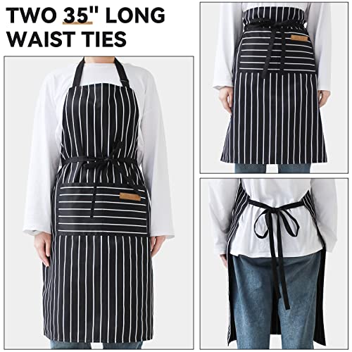 NLUS 2 Pack Kitchen Cooking Aprons, Adjustable Bib Soft Chef Apron with 2 Pockets for Men Women(Black/Brown Stripes) - Image 5