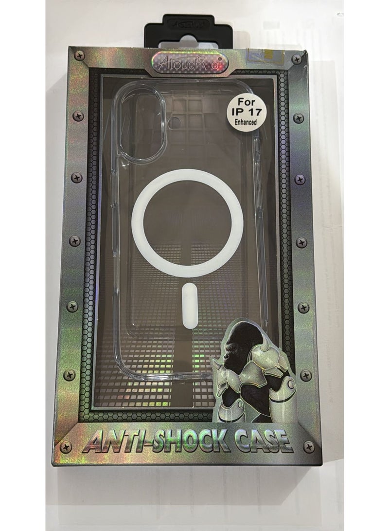 Atouchbo iPhone 17 Clear shockproof case with built-in magnetic ring for car mounts and magnetic holders Elegant lightweight cover with anti-yellowing protection. A premium clear phone case made of soft TPU and hard PC for strong protection against drops, bumps, and scratches. Comes with a magnetic ring holder, allowing perfect compatibility with magnetic car mounts and stands. Anti-yellowing coating keeps the case crystal clear for a long time.