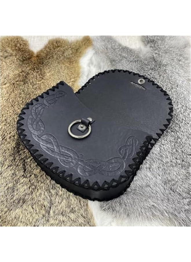 Generic - Medieval Embossed O Ring Belt with Viking Embossed Belt Bag, Vintage Faux Leather Belt and Belt Pouch Set for LARP (Black B) - Image 1