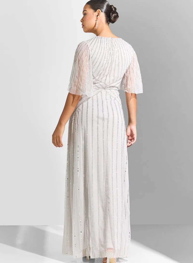 Amelia Rose Embellished Flared Sleeve Tiered Dress