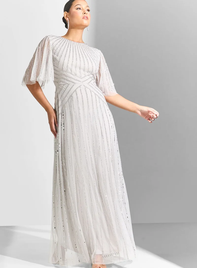 Amelia Rose Embellished Flared Sleeve Tiered Dress