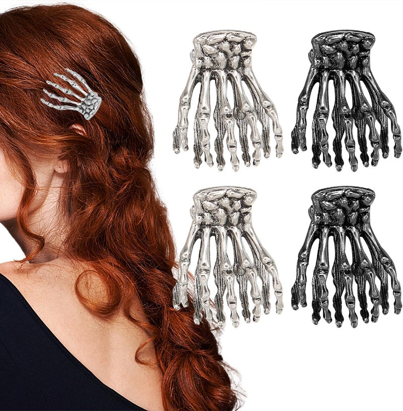 4 PCS Halloween Hair ClipsMetal Goth Hair Clips Mini Skull Fancy Jaw Clips NonSlip Vintage Hair Clamps Hair Updo Grip Hair Accessories for Women Girls