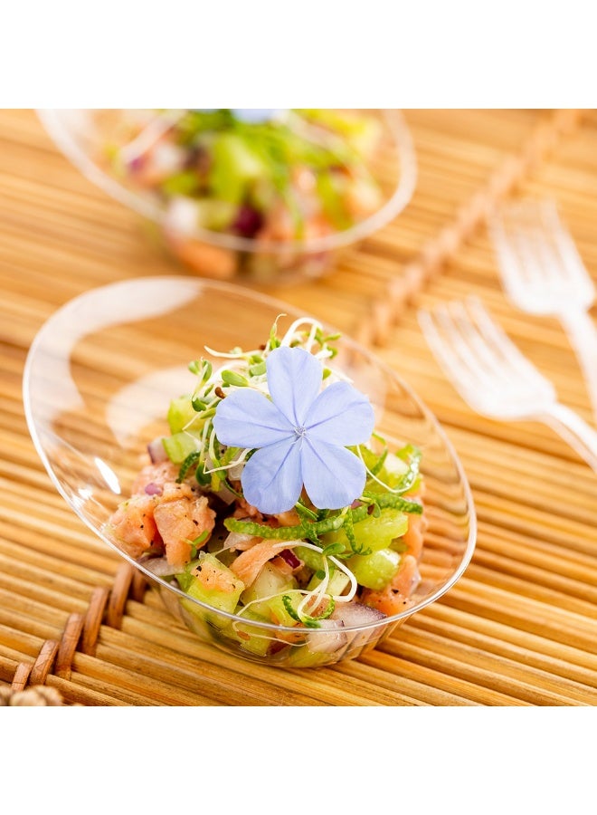 Restaurantware 4 x 2.9 x 1.3 Inch Mini Tasting Dishes, 100 Disposable Mini Dessert Dishes - Oval, Ellipse Design, Clear Plastic Appetizer Dishes, Serve Samples or Snacks, For Parties or Weddings - Image 3