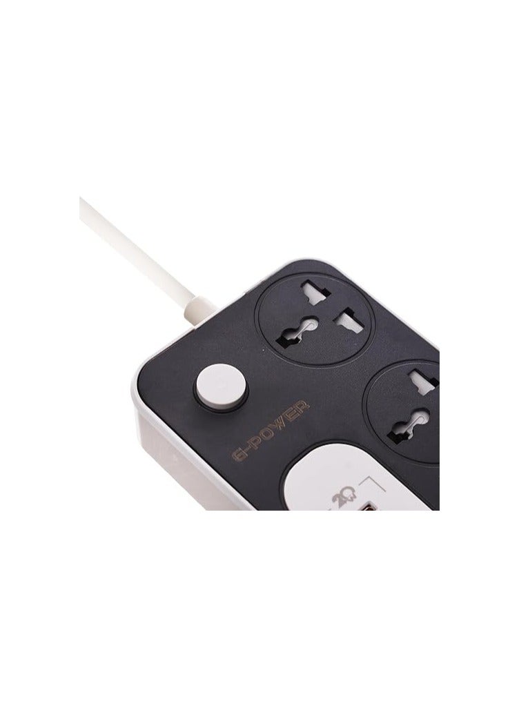 GP342 Power Strip Surge Protector Containing 220 Volt With Three Universal International Socket provides Two Type C Charging Ports 20 Watt - Black Grey  - Image 3