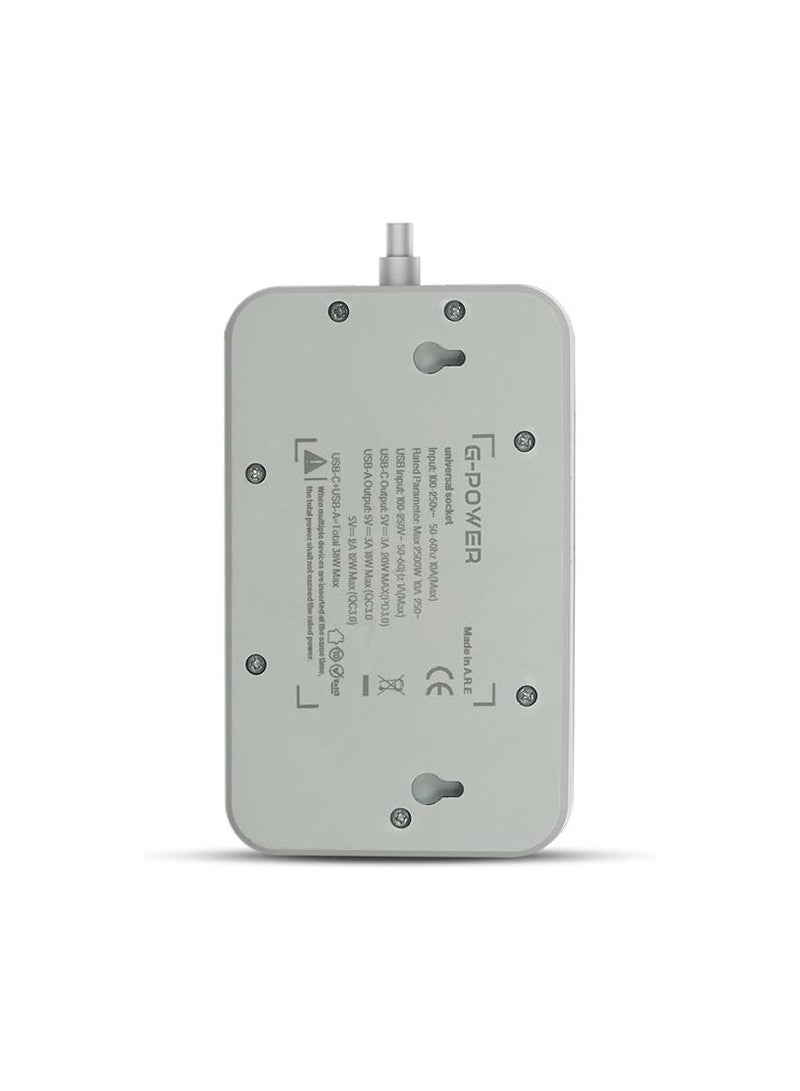 GP342 Power Strip Surge Protector Containing 220 Volt With Three Universal International Socket provides Two Type C Charging Ports 20 Watt - Black Grey  - Image 4