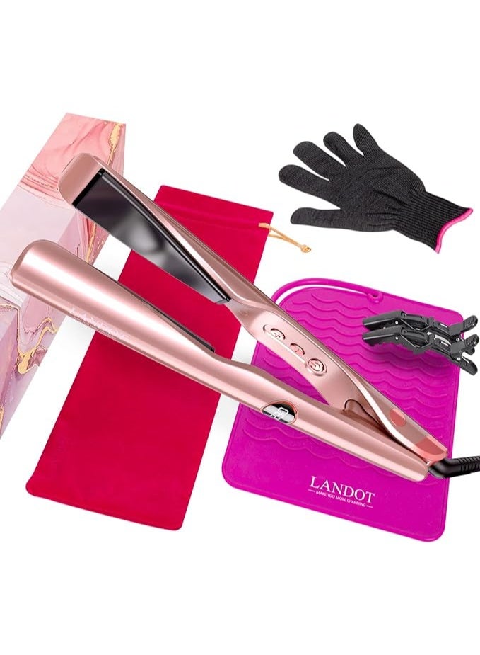 LANDOT 2-in-1 Flat Iron Curling Iron: Twist Ceramic Hair Straightener and Curler for Curl Wave Straighten - 30s Heat-Up 12 Temp Settings for All Hair Types - Image 1