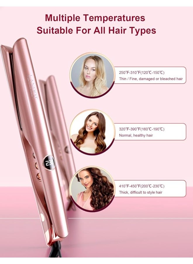 LANDOT 2-in-1 Flat Iron Curling Iron: Twist Ceramic Hair Straightener and Curler for Curl Wave Straighten - 30s Heat-Up 12 Temp Settings for All Hair Types - Image 2