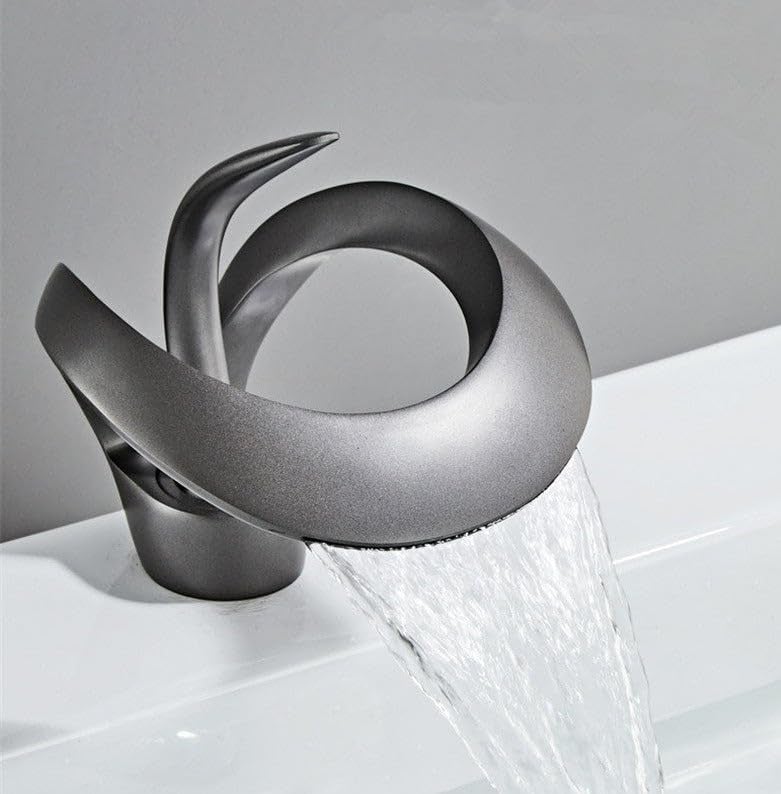 BLURISM LowProfile Bathroom Faucets Brass Basin Faucets Black Hot and Cold Waterfall Mixer Sink Faucets Single Handle Countertop Basin Faucets Suitable for Washing Hair face Mouth Hand Washing - Image 2