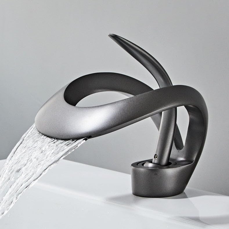 BLURISM LowProfile Bathroom Faucets Brass Basin Faucets Black Hot and Cold Waterfall Mixer Sink Faucets Single Handle Countertop Basin Faucets Suitable for Washing Hair face Mouth Hand Washing - Image 1