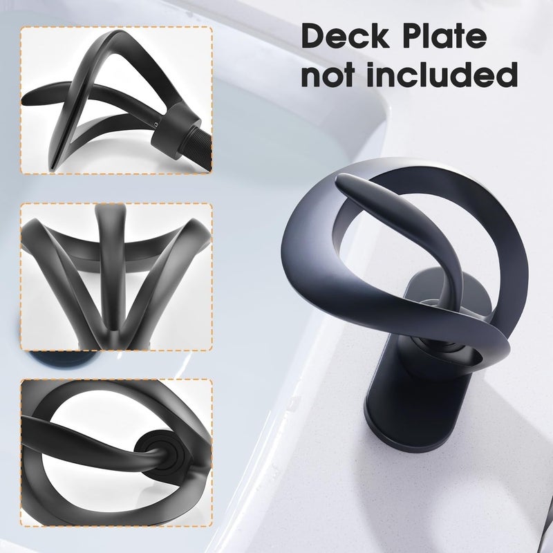 BLURISM LowProfile Bathroom Faucets Brass Basin Faucets Black Hot and Cold Waterfall Mixer Sink Faucets Single Handle Countertop Basin Faucets Suitable for Washing Hair face Mouth Hand Washing - Image 5