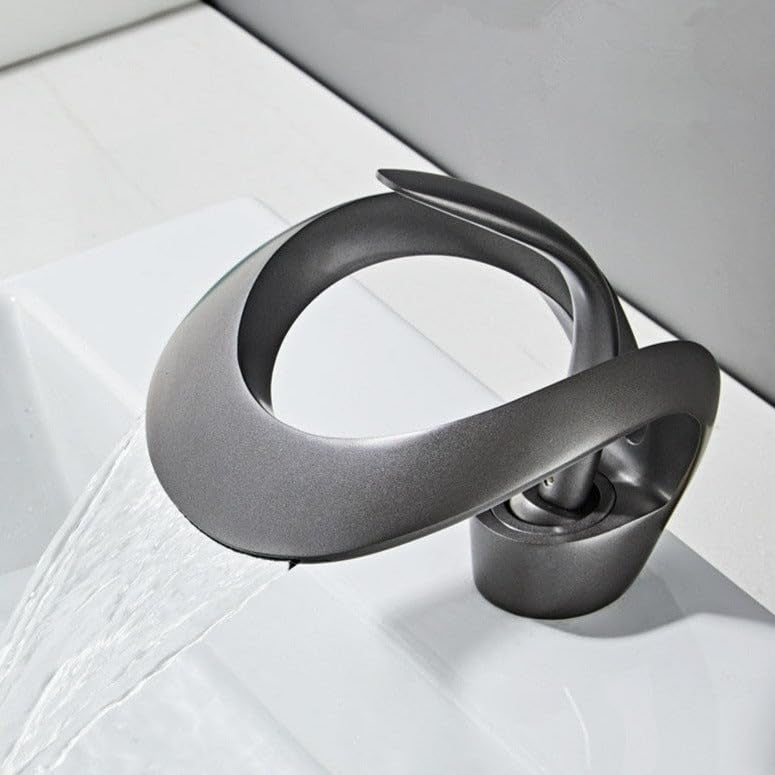 BLURISM LowProfile Bathroom Faucets Brass Basin Faucets Black Hot and Cold Waterfall Mixer Sink Faucets Single Handle Countertop Basin Faucets Suitable for Washing Hair face Mouth Hand Washing - Image 3